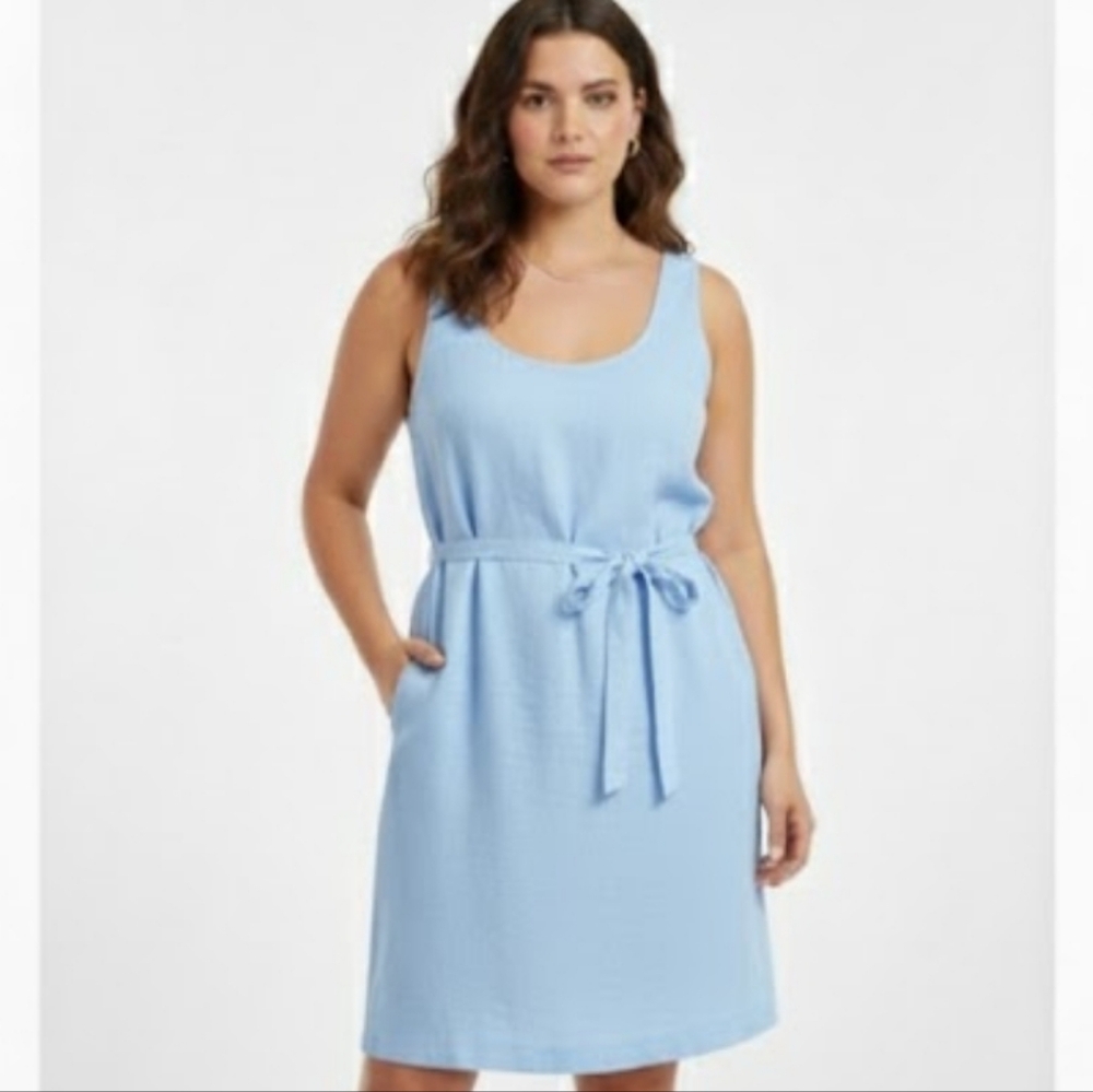 LOFT Women’s Light Blue Linen Sleeveless Dress Cotton Lined Cutout Back ‎ 12